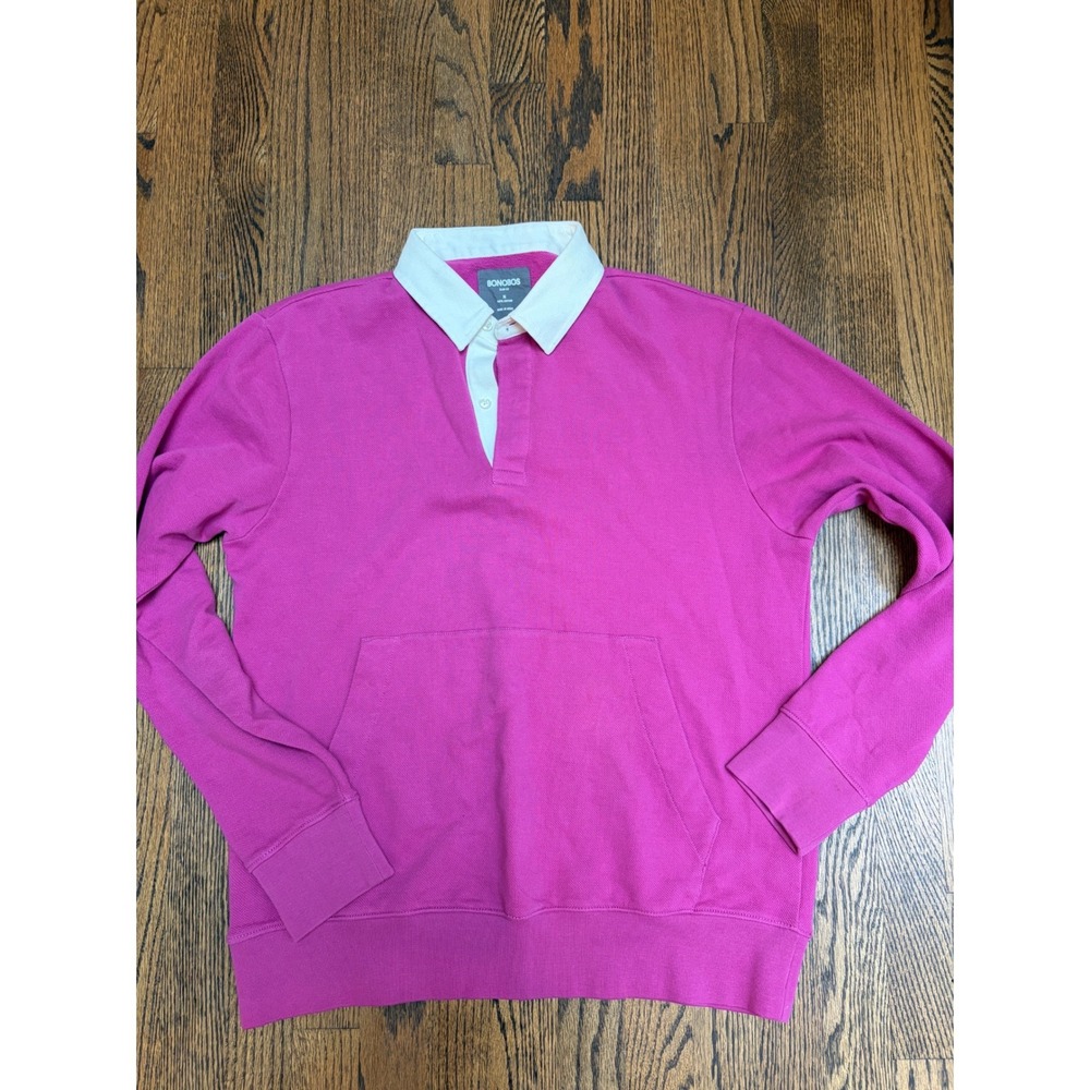 Bonobos Rugby Sweatshirt M Pink Slim Fit 100% Cotton Collegiate Preppy Sporty
